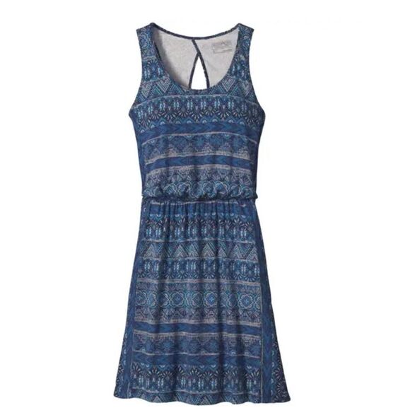 Patagonia West Ashley Organic Cotton Keyhole Back Blue Mosaic Dress Size Large - Picture 1 of 13
